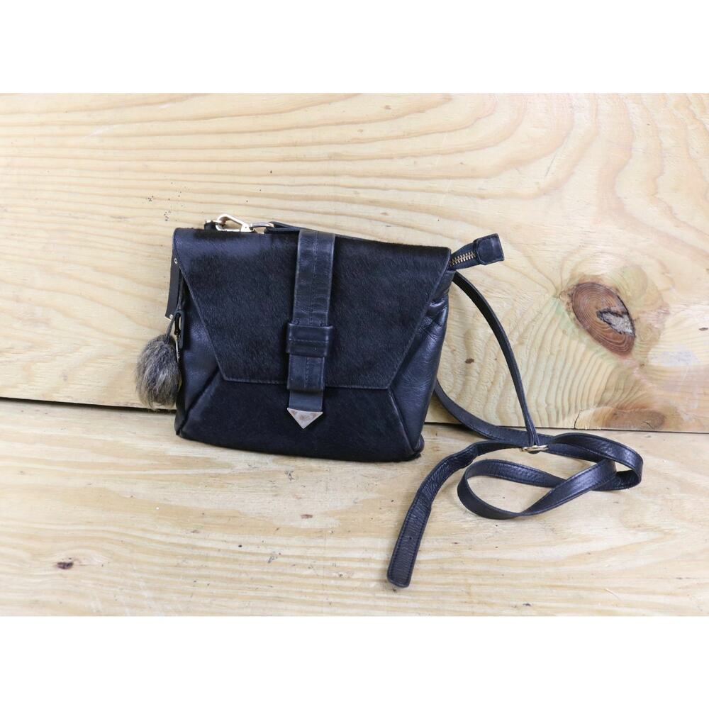 Velez Bag Black Leather Calf Hair Crossbody Shoulder Bag
